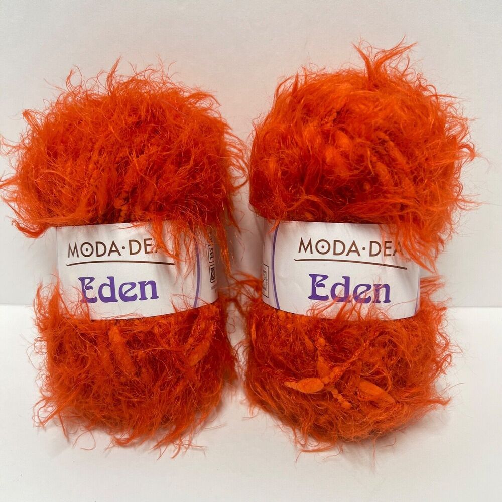 Moda Dea Eden Yarn Lot of 2 Color 5254 Flame 50g 83yds Nylon Orange Eyelash New